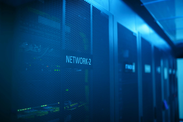network server racks in a modern data center 