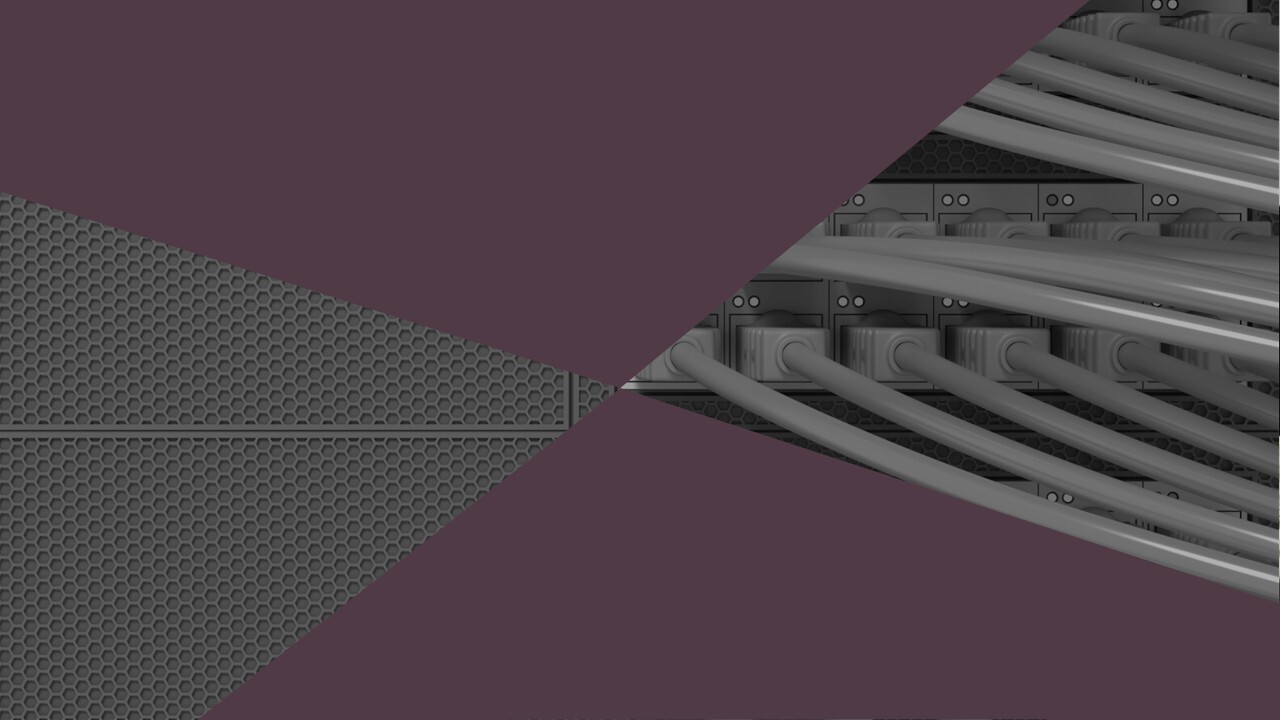 closeup of server cables with geometric shape overlay