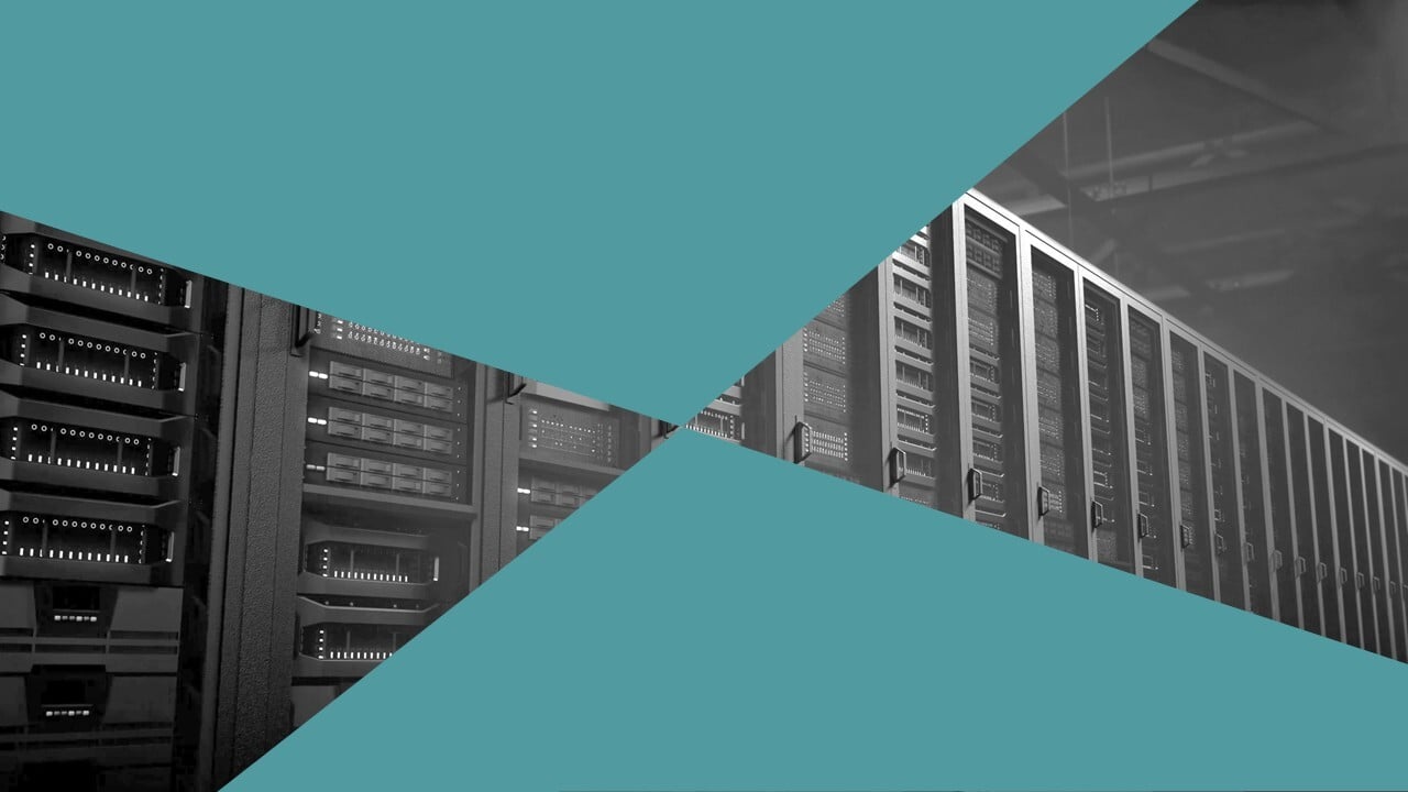 server room with geometric shape overlay